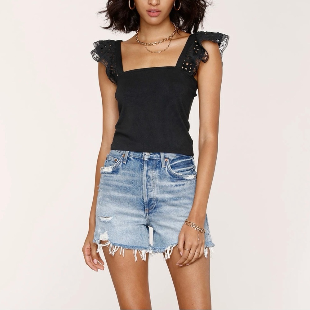 Heartloom Black Fitted Ruffled Tank Top